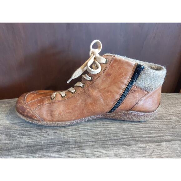 Remonte Bootie Womens 10.5 EU 42 Leather Brown wool Lined Zip Ankle Boots Grunge - Picture 7 of 11